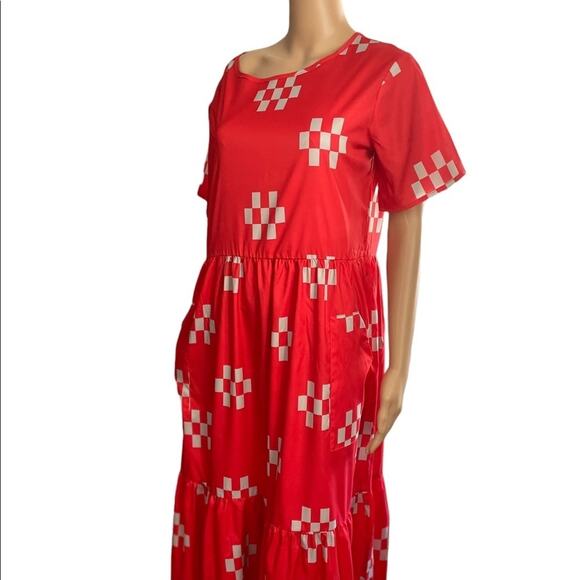 Miss look Red Short Sleeve Floor length maxi Boho Dress size Large - Picture 2 of 6